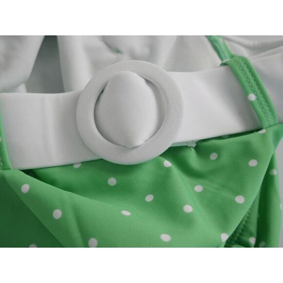 Unique Vintage Apple Mint & White Pin Dot Swim Bikini Bottoms LARGE - Picture 7 of 7